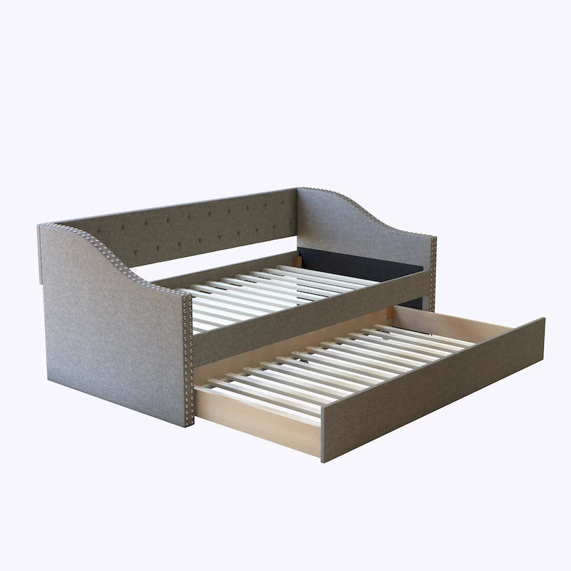 Lit de repos double en lin rembourré Boyd Sleep Manchester avec lit gigogne
