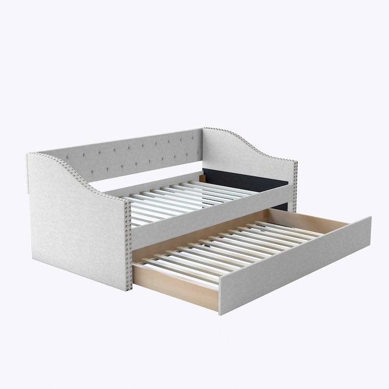Lit de repos double en lin rembourré Boyd Sleep Manchester avec lit gigogne