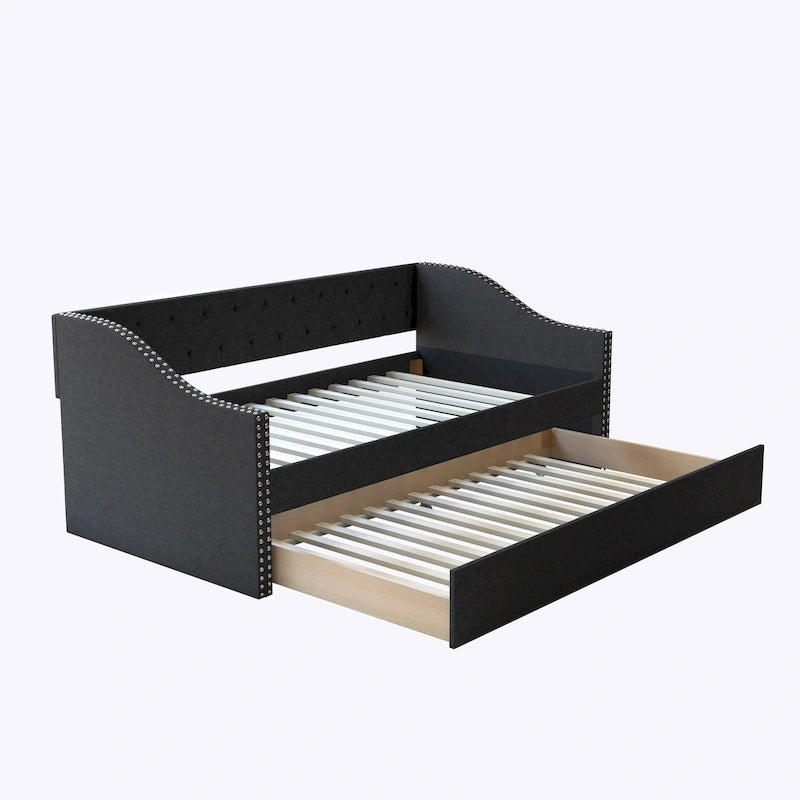 Lit de repos double en lin rembourré Boyd Sleep Manchester avec lit gigogne
