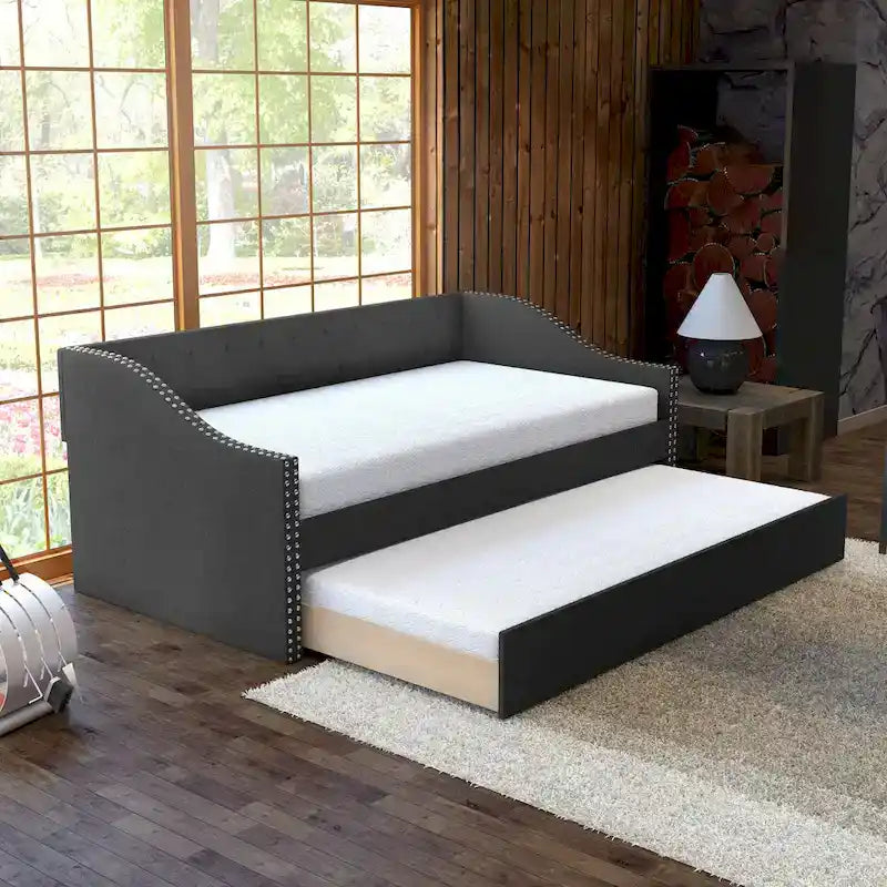 Lit de repos double en lin rembourré Boyd Sleep Manchester avec lit gigogne