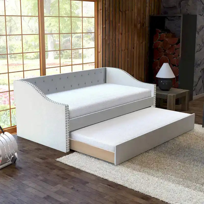 Lit de repos double en lin rembourré Boyd Sleep Manchester avec lit gigogne