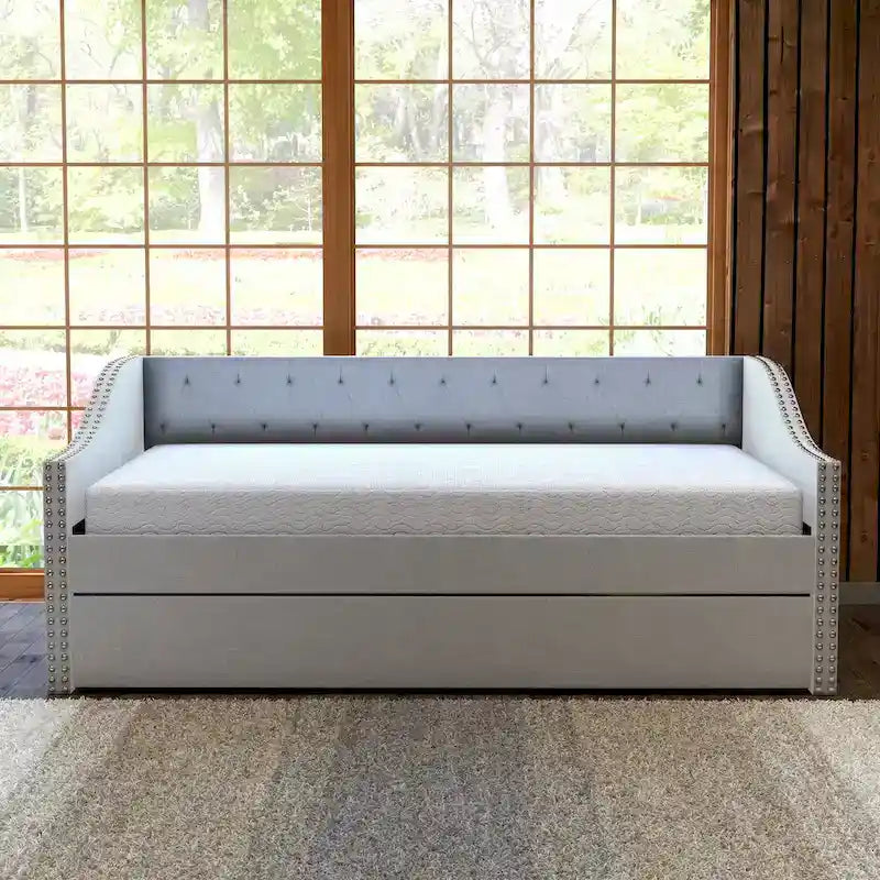 Lit de repos double en lin rembourré Boyd Sleep Manchester avec lit gigogne