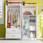 4 Doors Wardrobe Armoire Closet 63 W Bedroom Clothes Storage Cabinet