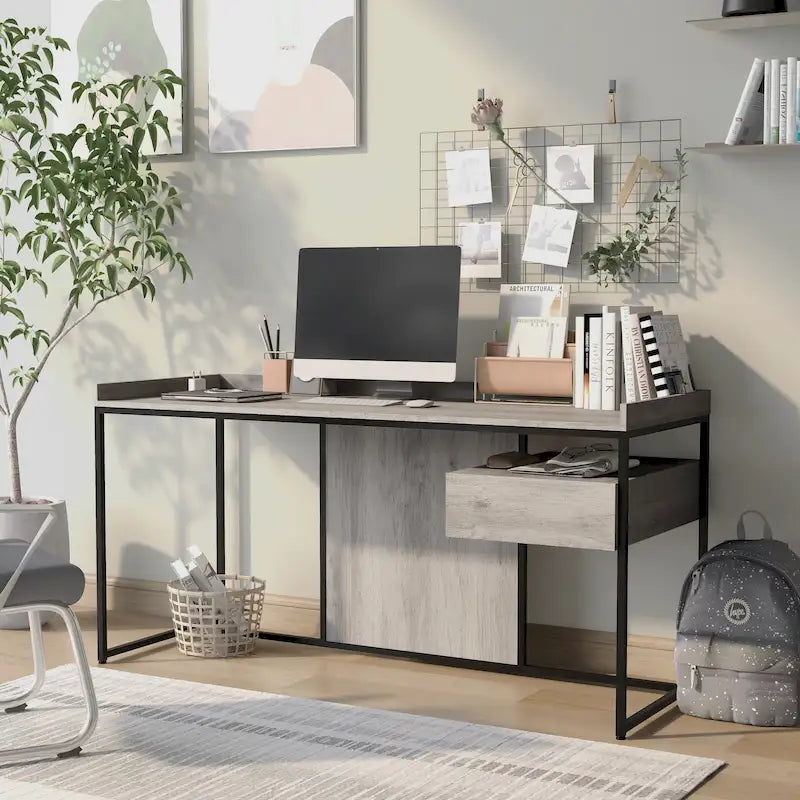 Jaxon Industrial 63-inch Steel Computer Desk with USB Ports by Furniture of America