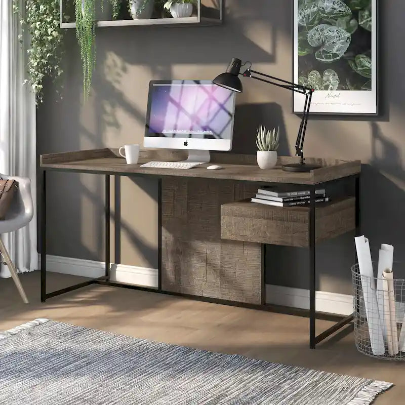 Jaxon Industrial 63-inch Steel Computer Desk with USB Ports by Furniture of America