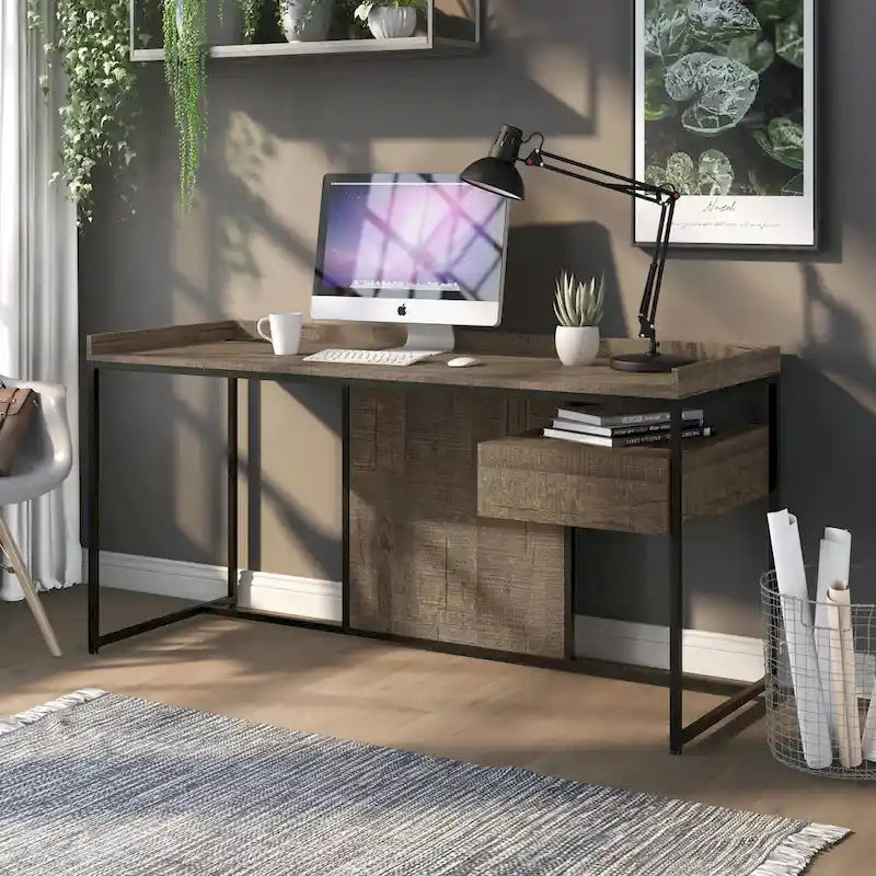 Jaxon Industrial 63-inch Steel Computer Desk with USB Ports by Furniture of America