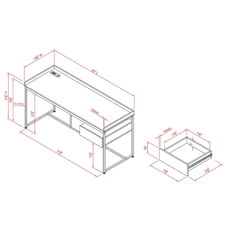 Jaxon Industrial 63-inch Steel Computer Desk with USB Ports by Furniture of America