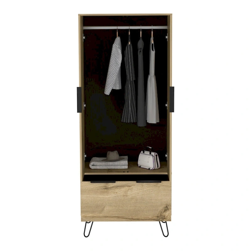 TUHOME Augusta Closet with Hanging Rod, Drawer, Hairpin Legs, and Double Door Cabinet - N/A
