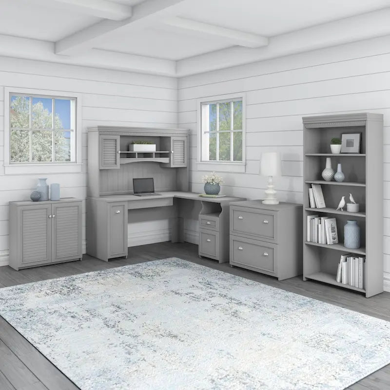 Fairview 60W Desk with Hutch, and Storage Set by Bush Furniture