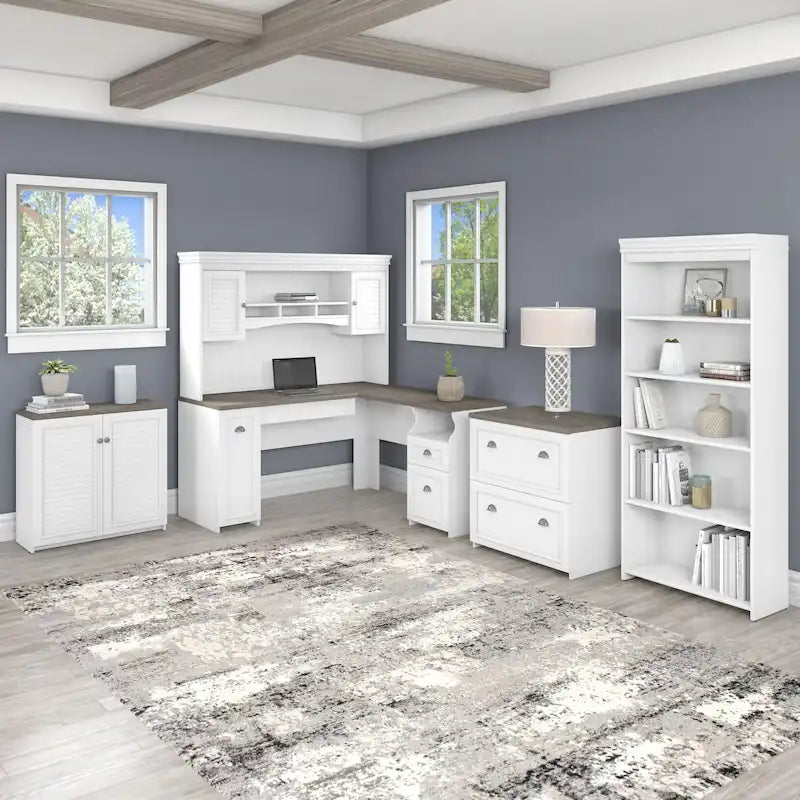 Fairview 60W Desk with Hutch, and Storage Set by Bush Furniture