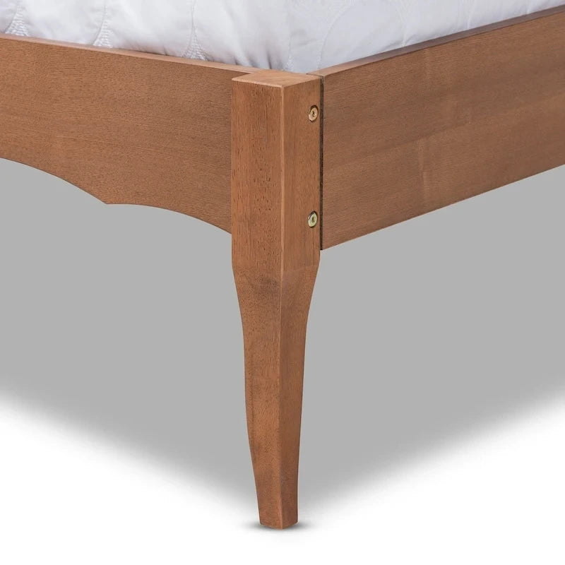 Wood and Synthetic Rattan Platform Bed – Ash Walnut, French Provincial Style