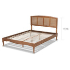 Wood and Synthetic Rattan Platform Bed – Ash Walnut, French Provincial Style
