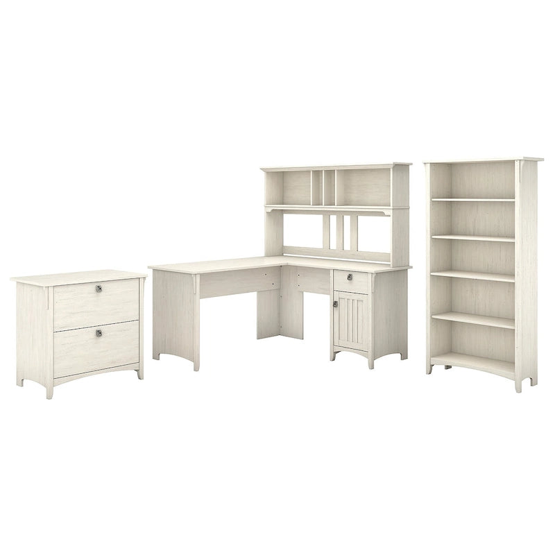 Salinas 60W L Shaped Desk Office Suite in Antique White