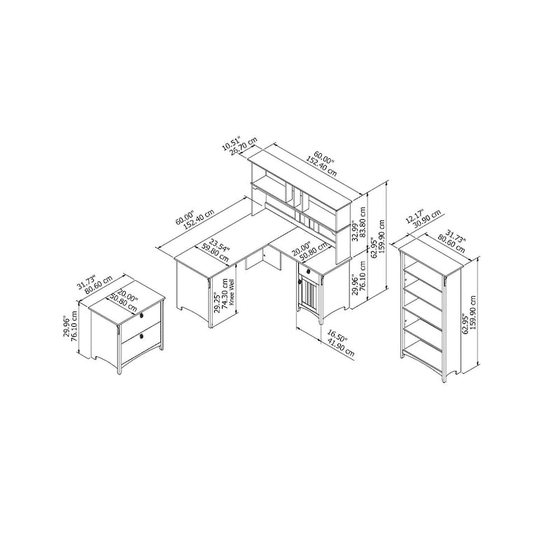 Salinas 60W L Shaped Desk Office Suite in Antique White