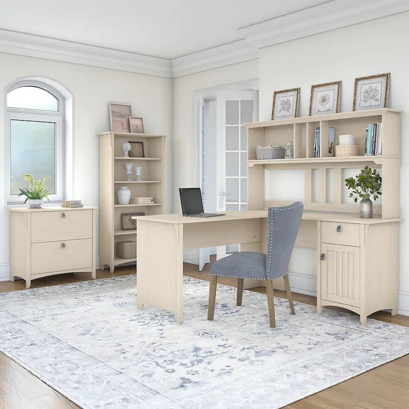Salinas 60W L Shaped Desk Office Suite in Antique White