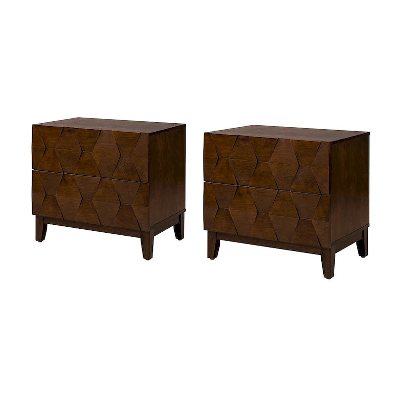 Table de chevet de rangement Ethe Mid-Century à 2 tiroirs avec pieds réglables en bois massif et station de charge, ensemble de 2, par HULALA HOME
