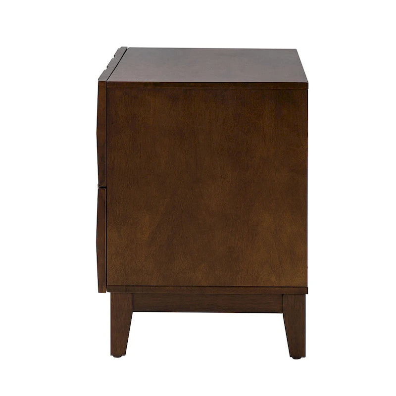 Table de chevet de rangement Ethe Mid-Century à 2 tiroirs avec pieds réglables en bois massif et station de charge, ensemble de 2, par HULALA HOME