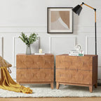 Table de chevet de rangement Ethe Mid-Century à 2 tiroirs avec pieds réglables en bois massif et station de charge, ensemble de 2, par HULALA HOME