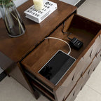 Table de chevet de rangement Ethe Mid-Century à 2 tiroirs avec pieds réglables en bois massif et station de charge, ensemble de 2, par HULALA HOME