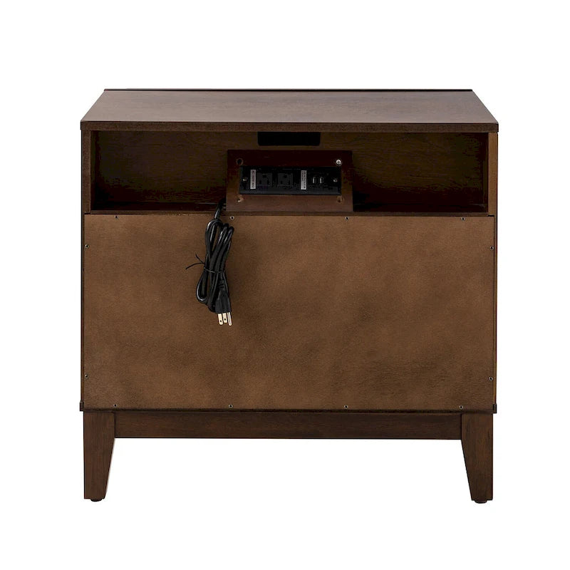 Table de chevet de rangement Ethe Mid-Century à 2 tiroirs avec pieds réglables en bois massif et station de charge, ensemble de 2, par HULALA HOME