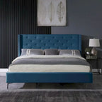 Queen Size Velvet Upholstered Platform Bed Frame with 6 inches Metal Legs