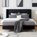 Queen Size Velvet Upholstered Platform Bed Frame with 6 inches Metal Legs
