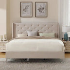Queen Size Velvet Upholstered Platform Bed Frame with 6 inches Metal Legs