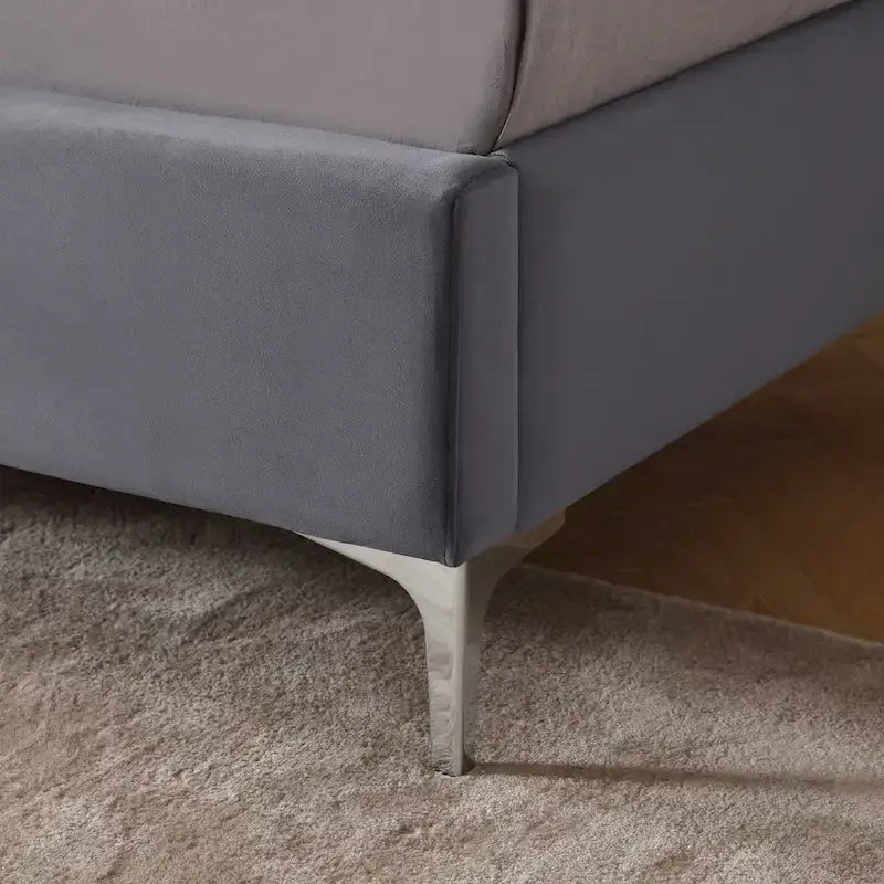 Queen Size Velvet Upholstered Platform Bed Frame with 6 inches Metal Legs
