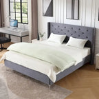 Queen Size Velvet Upholstered Platform Bed Frame with 6 inches Metal Legs