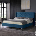 Queen Size Velvet Upholstered Platform Bed Frame with 6 inches Metal Legs
