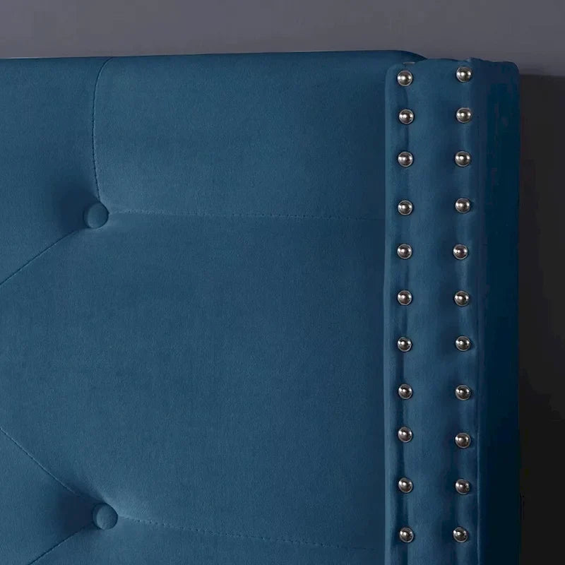 Queen Size Velvet Upholstered Platform Bed Frame with 6 inches Metal Legs