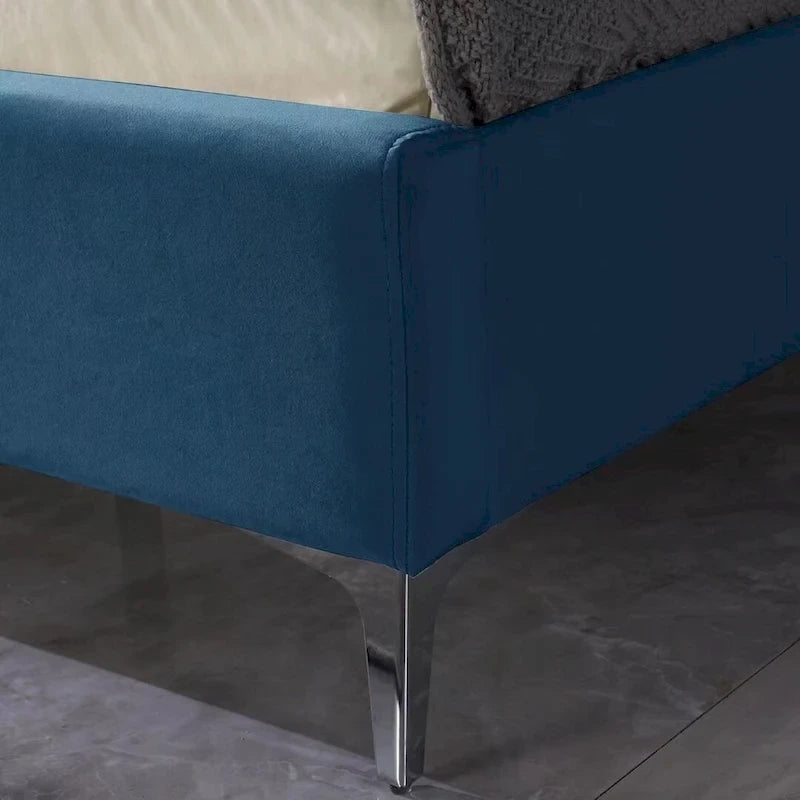Queen Size Velvet Upholstered Platform Bed Frame with 6 inches Metal Legs