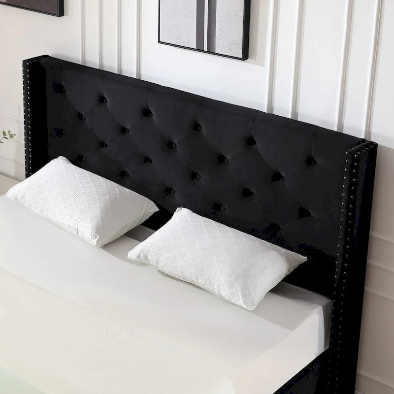 Queen Size Velvet Upholstered Platform Bed Frame with 6 inches Metal Legs