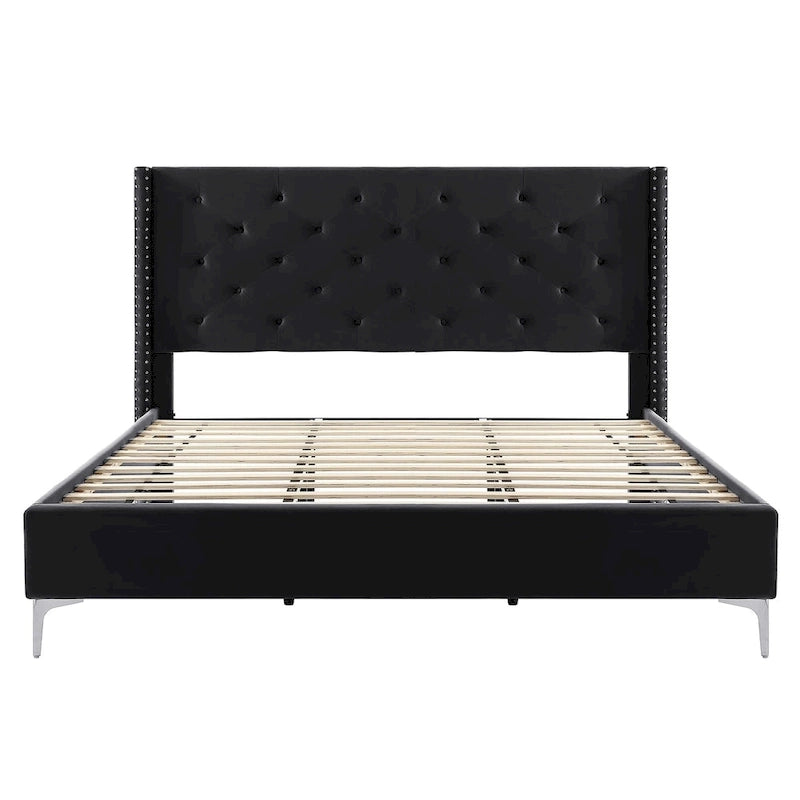 Queen Size Velvet Upholstered Platform Bed Frame with 6 inches Metal Legs