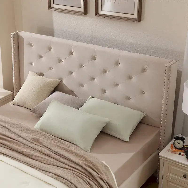 Queen Size Velvet Upholstered Platform Bed Frame with 6 inches Metal Legs