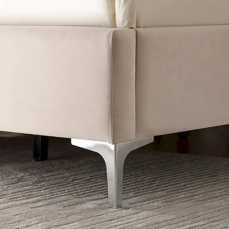 Queen Size Velvet Upholstered Platform Bed Frame with 6 inches Metal Legs