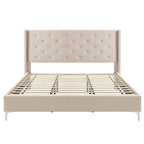 Queen Size Velvet Upholstered Platform Bed Frame with 6 inches Metal Legs