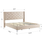 Queen Size Velvet Upholstered Platform Bed Frame with 6 inches Metal Legs