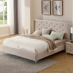 Queen Size Velvet Upholstered Platform Bed Frame with 6 inches Metal Legs