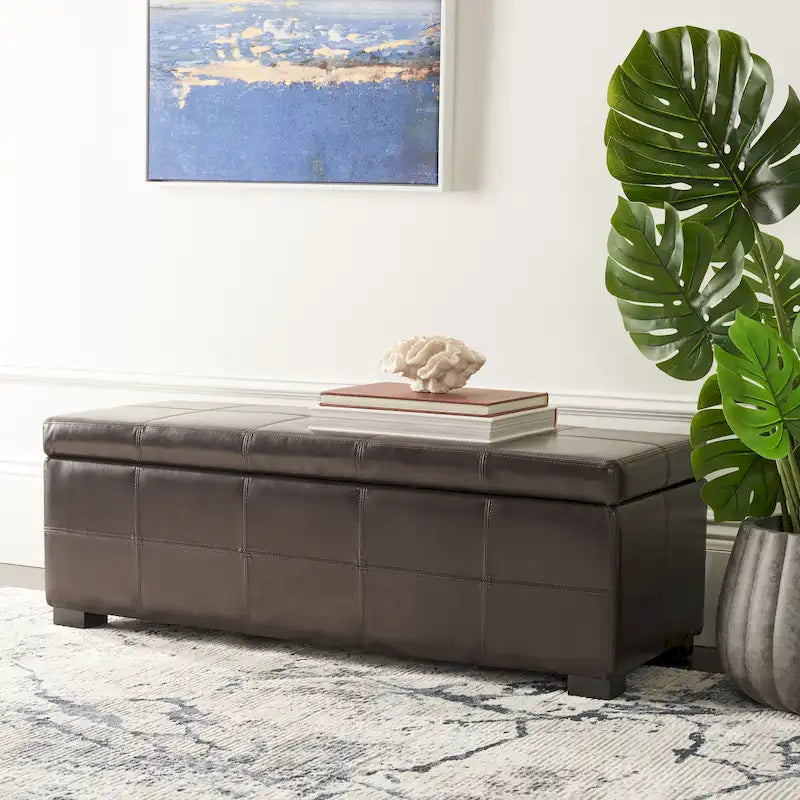 Banc de rangement SAFAVIEH Kerrie Brown en cuir reconstitué/bois - 46,9 x 18,3 x 16,7 - 47Lx18Px17H