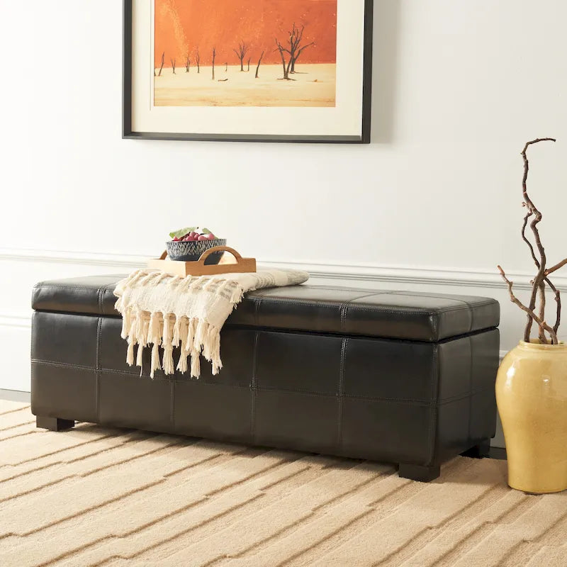 Banc de rangement SAFAVIEH Kerrie Brown en cuir reconstitué/bois - 46,9 x 18,3 x 16,7 - 47Lx18Px17H