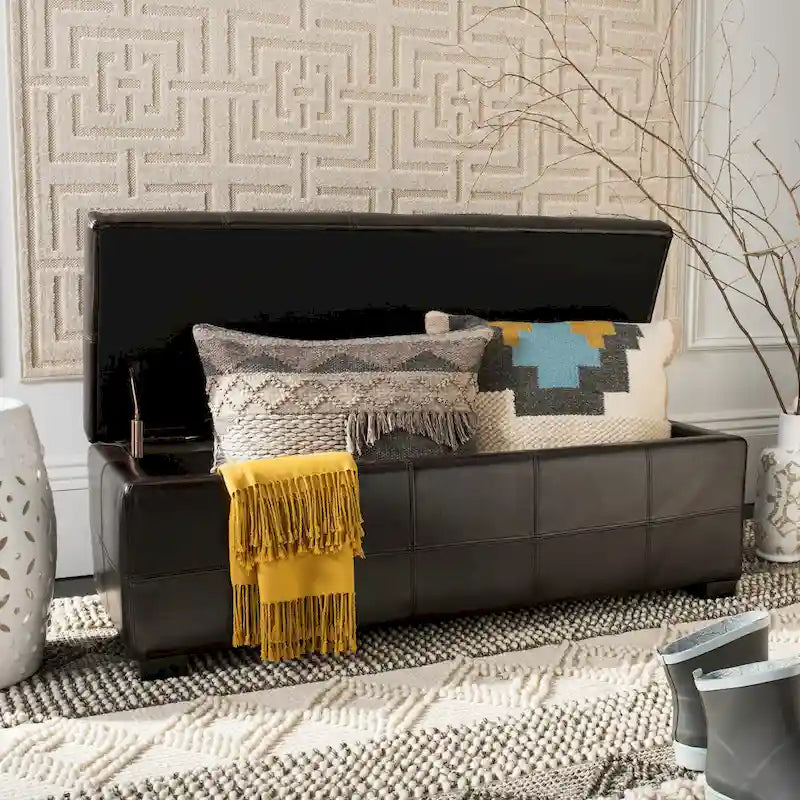 Banc de rangement SAFAVIEH Kerrie Brown en cuir reconstitué/bois - 46,9 x 18,3 x 16,7 - 47Lx18Px17H