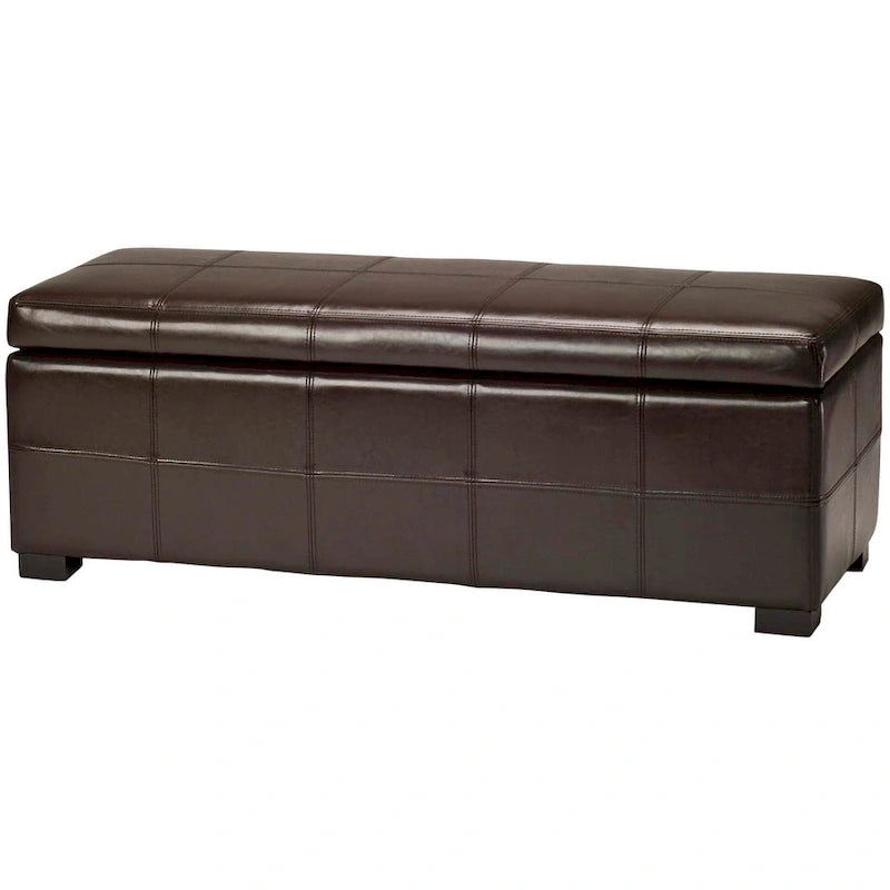 Banc de rangement SAFAVIEH Kerrie Brown en cuir reconstitué/bois - 46,9 x 18,3 x 16,7 - 47Lx18Px17H