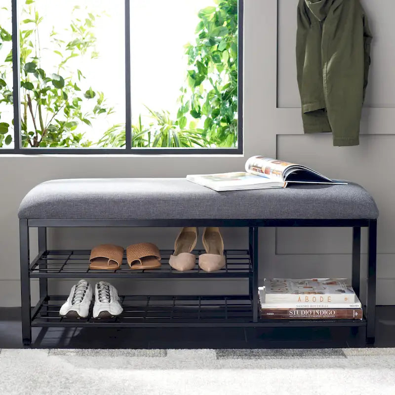 Open Shelf Bench with Cushion, 42"W x 15"D x 18"H