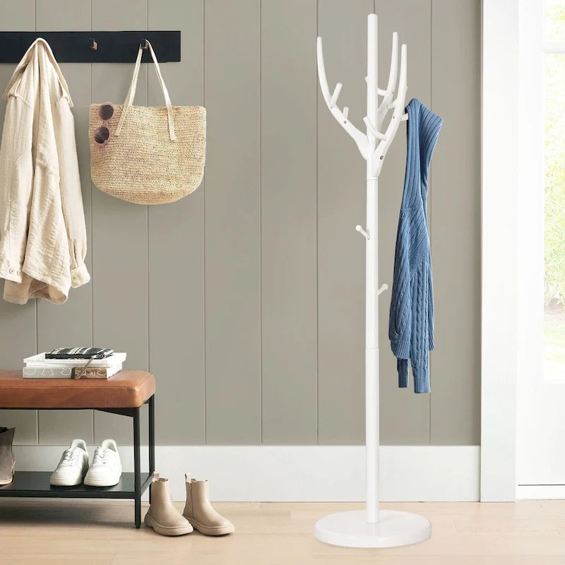 Porte-manteau sur pied en bois d'hévéa avec branches ajustables – 42 cm (diam.) x 182 cm (H)