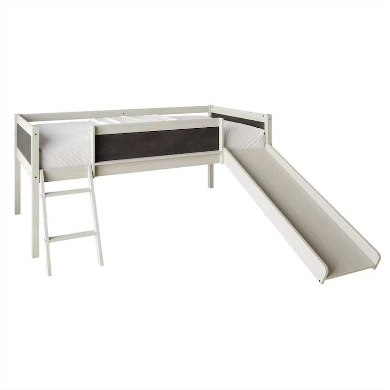 CraftPorch Classic Twin Low Loft Bed with Chalkboard, Slide and Ladder
