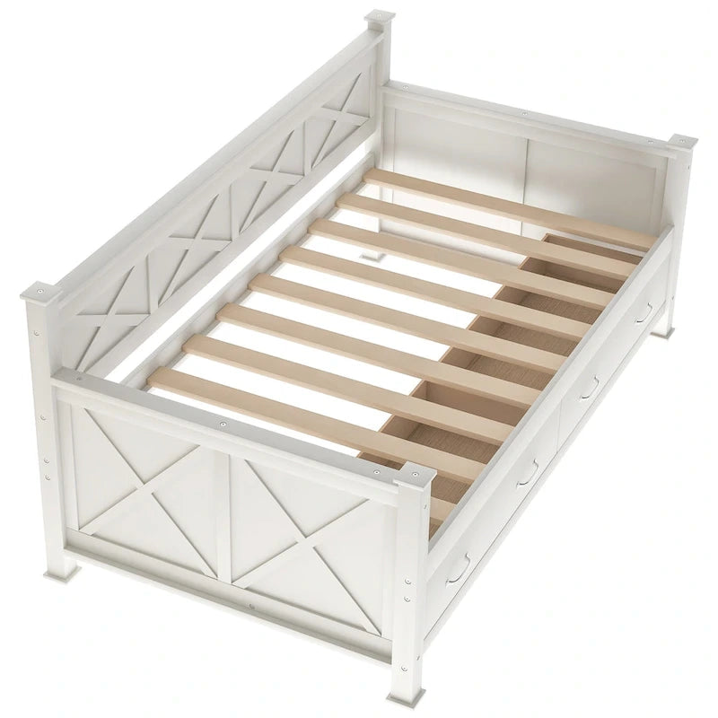 Twin Size Wooden Modern and Rustic Casual Style Daybed, Cream White
