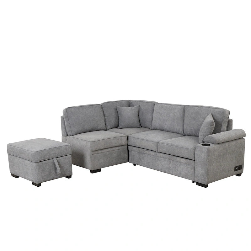 87.4 Sleeper Sofa Bed,2 in 1 Pull Out sofa bed L Shape Couch with Storage Ottoman for Living Room,Bedroom Couch and Small Apart