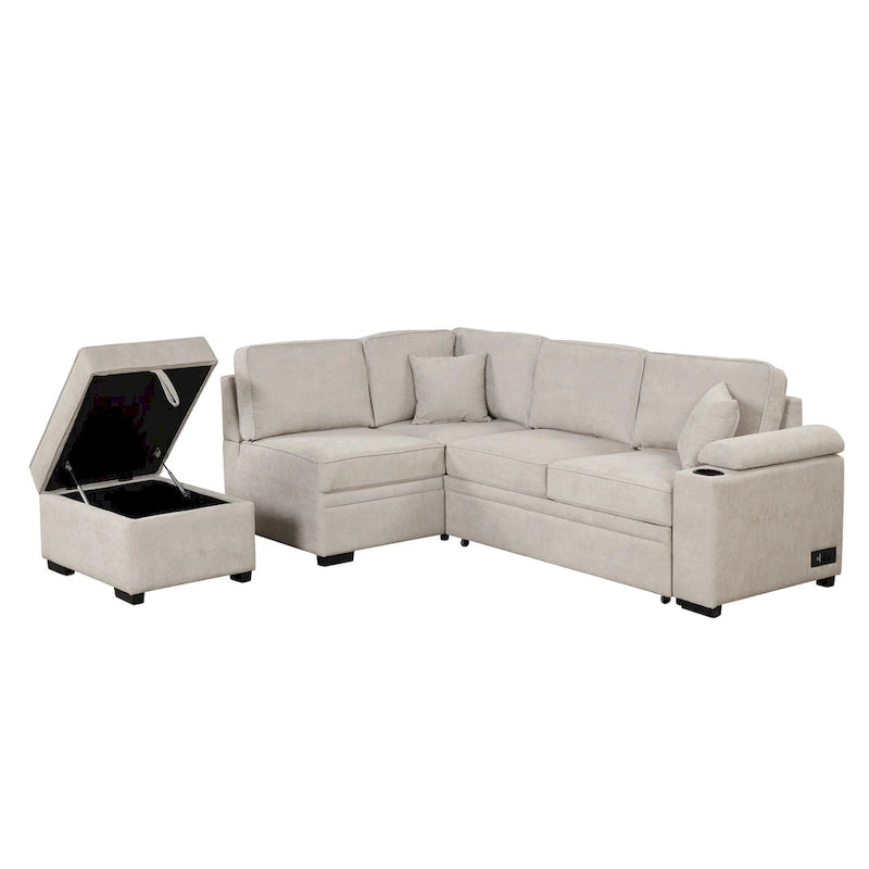 87.4 Sleeper Sofa Bed,2 in 1 Pull Out sofa bed L Shape Couch with Storage Ottoman for Living Room,Bedroom Couch and Small Apart