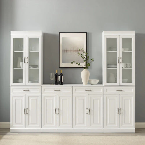 3-Piece Sideboard and Glass Door Pantry Set, White